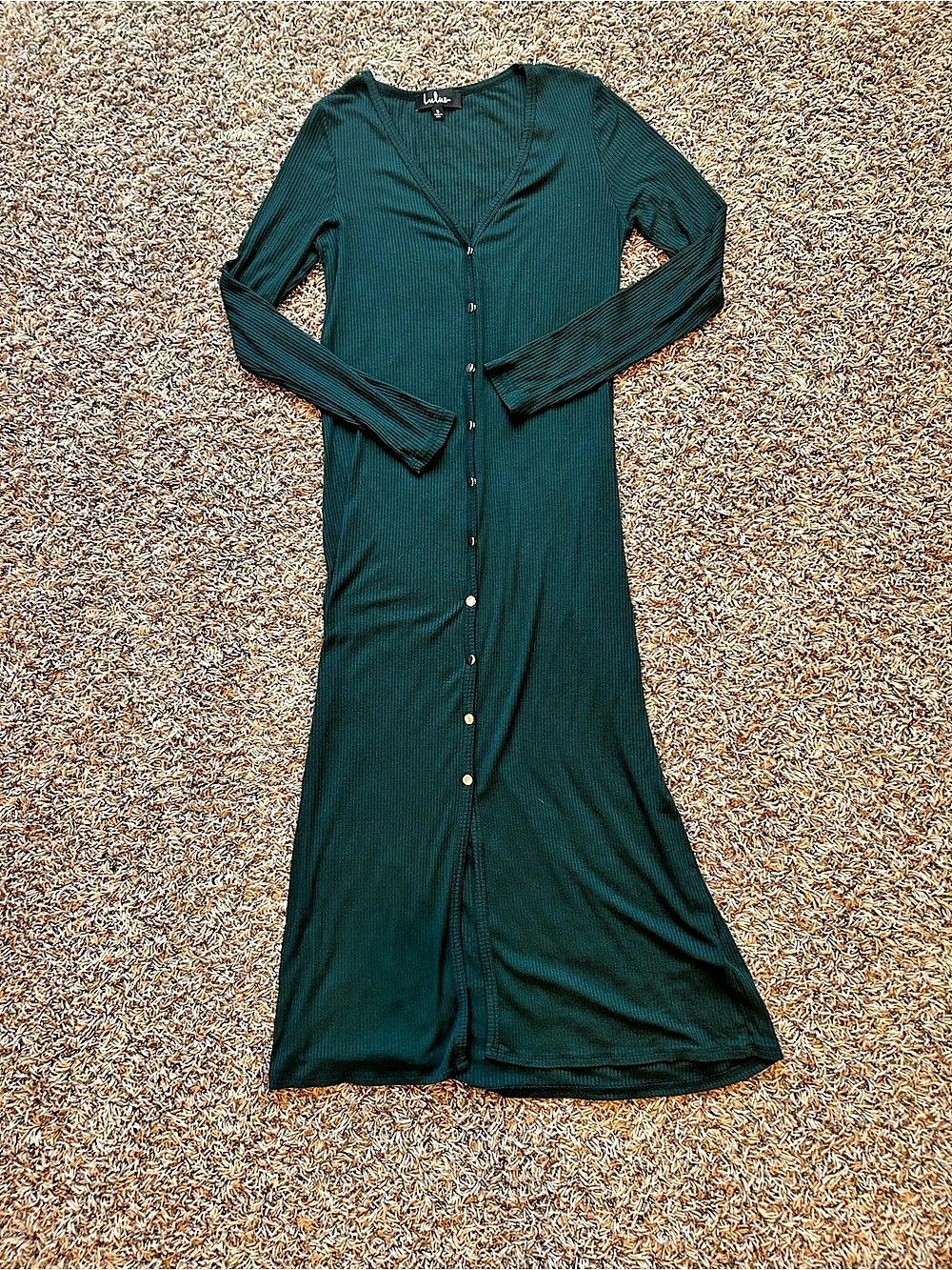 Lulus Ribbed Button-Front Maxi Dress in Green Size Small Like New